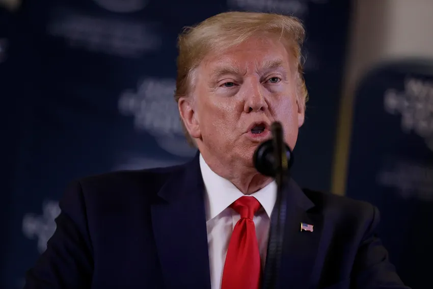 US President Donald Trump speaks during a news conference at the World Economic Forum in Davos, Switzerland, Wednesday, Jan. 22, 2020