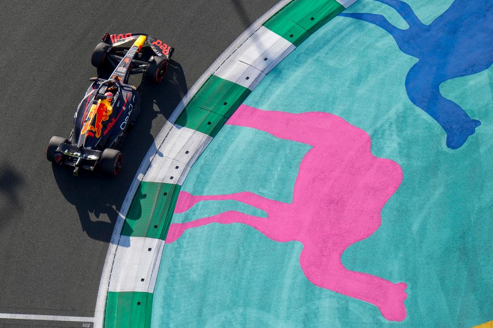 Red Bull driver Max Verstappen steers his car ahead of the Formula One Grand Prix in Jeddah, Saudi Arabia.