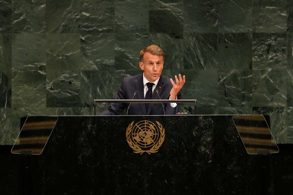 AP Photo/Seth Wenig Emmanuel Macron lors de l'Assemblée générale des Nations unies, à New York, le 22.09.2026