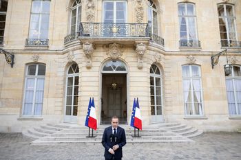France's Prime Minister Sebastien Lecornu delivers remarks during a pre-recorded televised address at the Hotel de Matignon in Paris, Friday April 10, 2026. 