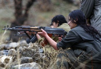 AP Photo/Yahya Ahmed In this picture taken Friday, Dec. 18, 2009, a member of the Free Life Party, or PJAK, trains on a weapon at their camp in the Qandil mountains in northern Iraq
