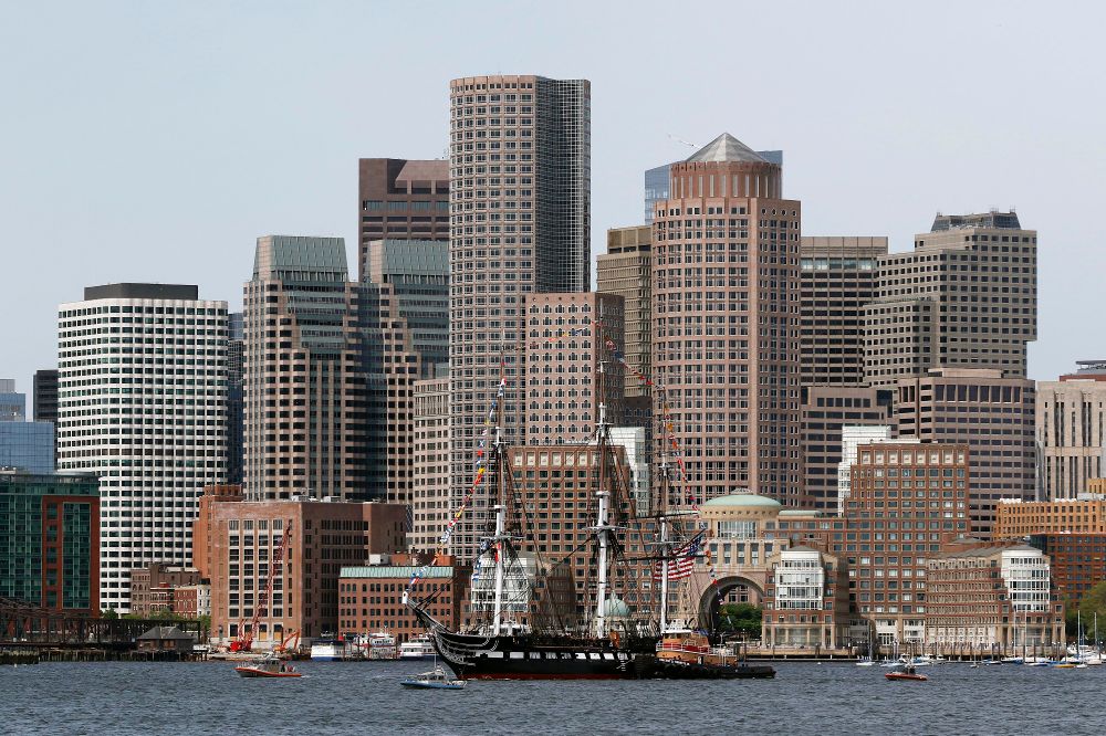 View of the city skyline from Boston Harbor on May 18, 2018, in Boston, Massachusetts, USA.