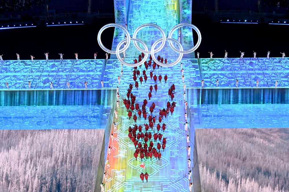 An overview of the delegation from Canada during the opening ceremony of the Beijing 2022 Winter Olympic Games, at the National Stadium, known as the Bird's Nest, in Beijing, China, on February 4, 2022.