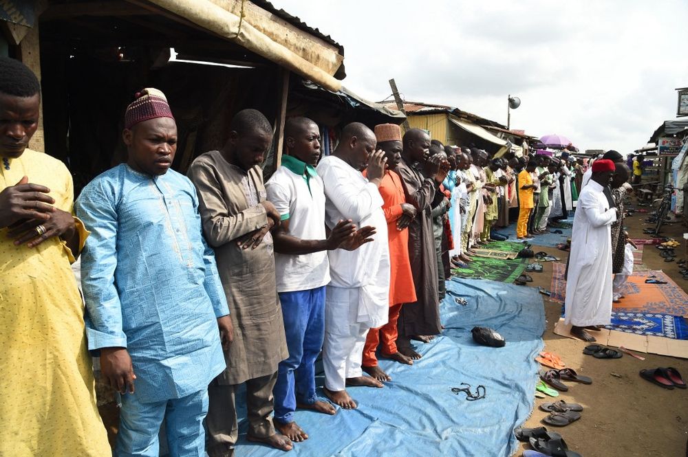 Muslims pray to celebrate Eid al-Fitr at Kara, Ibafo, Ogun State in southwest Nigeria, on May 2, 2022.