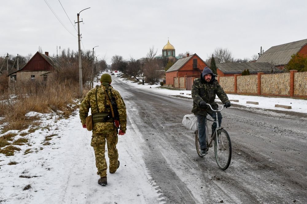 Village de Verkhnotoretske dans le district de Yasynuvata, dans la région de Donetsk, à l'est de l'Ukraine, le 22 janvier 2022