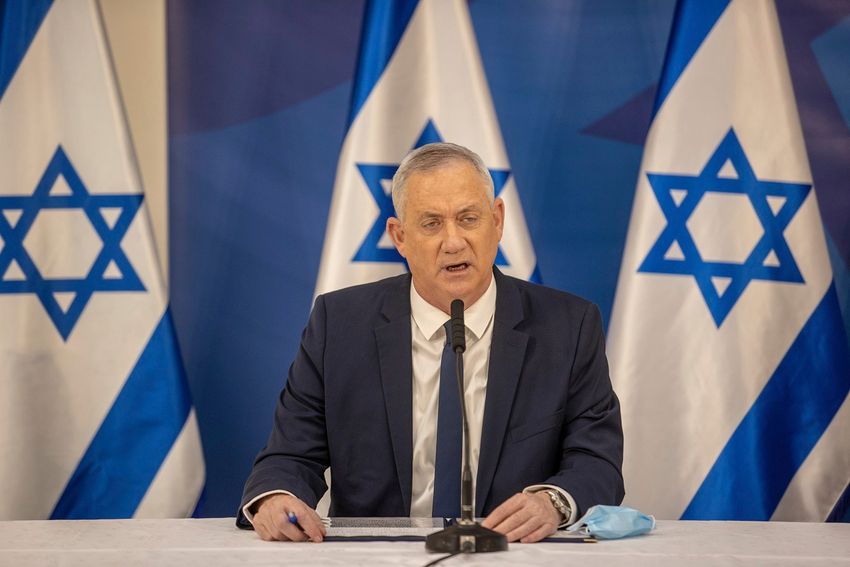 FILE - Israeli Defense Minister and Alternate PM Benny Gantz issues a statement at the Israeli Defense Ministry in Tel Aviv, Israel, on July 27, 2020.