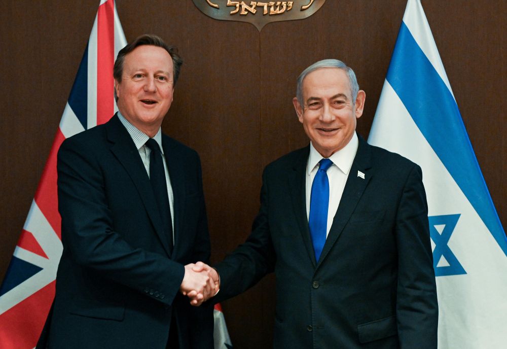 Prime Minister Benjamin Netanyahu meets British Foreign Secretary David Cameron in Jerusalem.