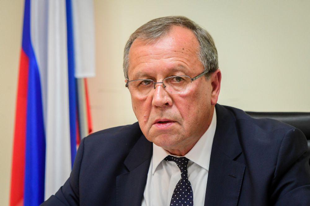 Russian Ambassador to Israel Anatoly Viktorov gives a statement to the media at the Russian Consulate in Tel Aviv, Israel, on March 3, 2022.