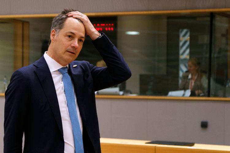 Belgium's Prime Minister Alexander De Croo arrives for a round table meeting at an EU summit in Brussels, Thursday, April 18, 2024.