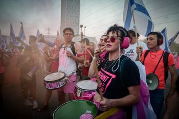 Protesters march from Ramat Gan to Bnei Brak to protest the discrimination and exclusion of women in Israel.