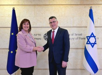 Shlomi Amsalem, LPA Israeli Foreign Minister Gideon Saar met in Jerusalem with European Union Commissioner for the Mediterranean Dubravka Suica. June 22, 2026