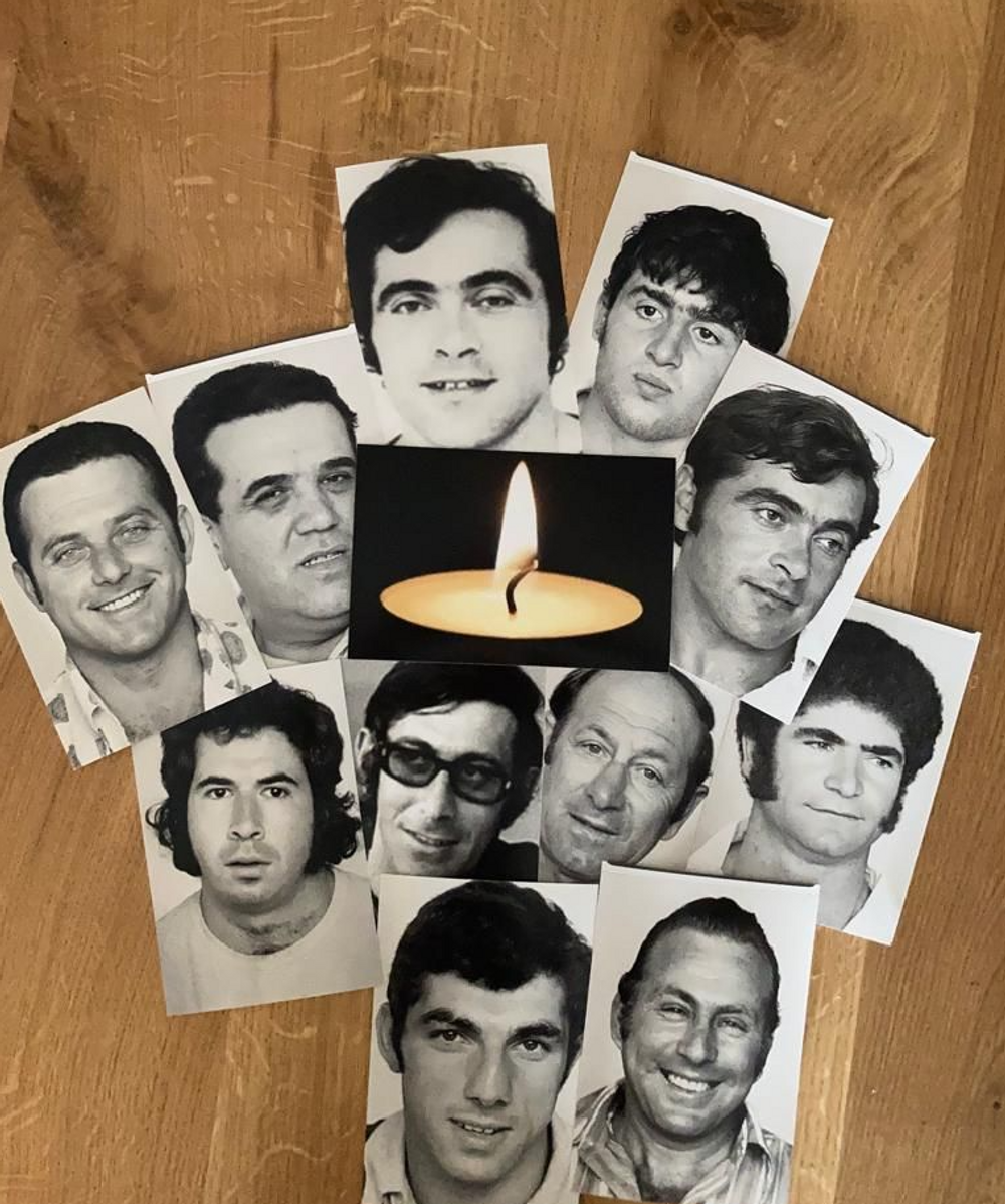 The photos of the 11 Israeli athletes murdered during the Munich Olympics in 1972.