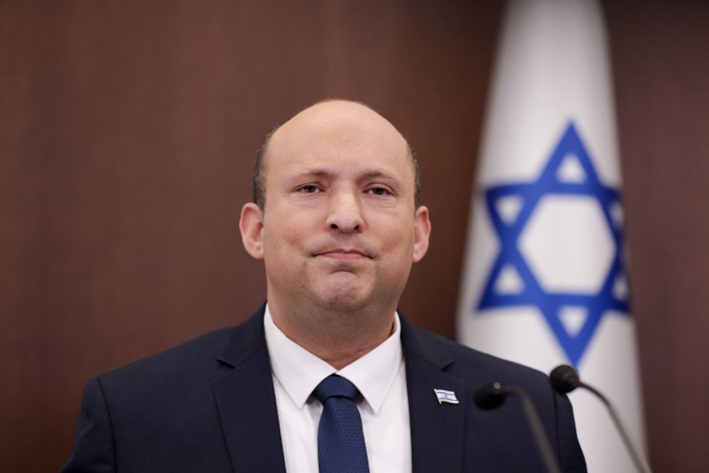 Israeli Prime Minister Naftali Bennett leads a cabinet meeting at the Prime Minister's Office in Jerusalem on April 10, 2022.