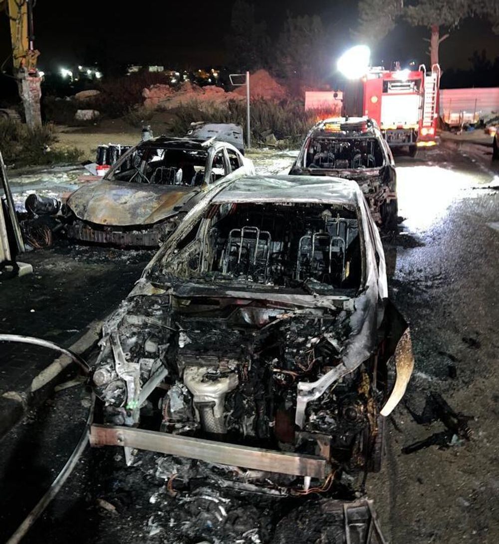 Torched vehicles in the Israeli town of Abu Gosh on November 25, 2022.