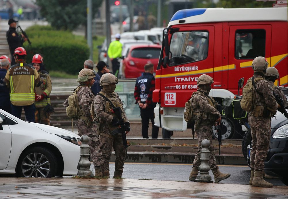 Members of Turkish Police Special Forces secure the area near the Interior Ministry following a bomb attack in Ankara, on October 1, 2023.