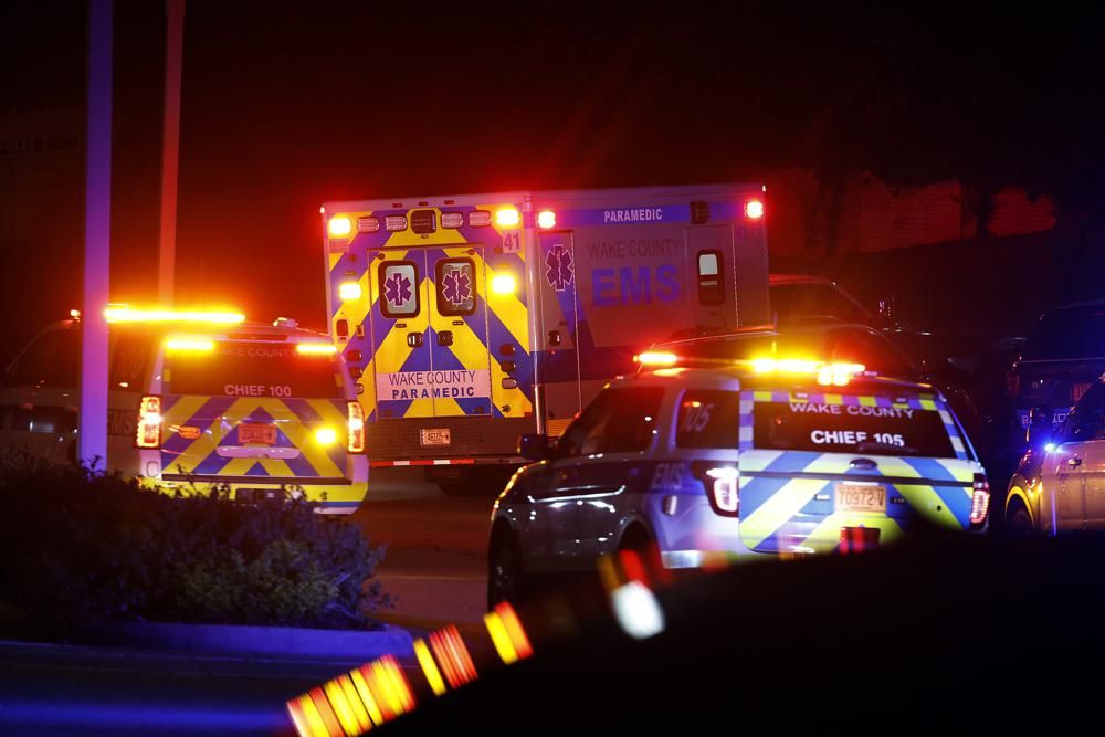 An ambulance believed to be carrying a shooting suspect in Raleigh, North Carolina, US on October 13, 2022.