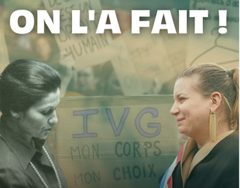 Une affiche, qui fait polémique, montre Simone Veil aux côtés de Mathilde Panot au lendemain du vote de l'inscription de l'IVG dans la Constitution