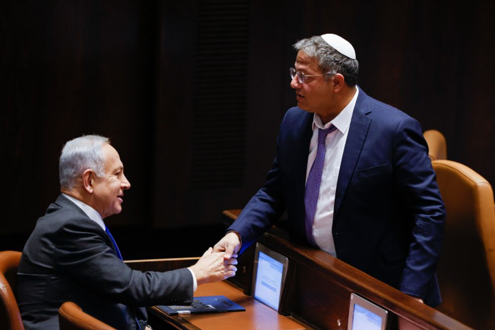 Benjamin Netanyahu and Itamar Ben-Gvir at the Knesset, Israel's parliament, December 28, 2022.