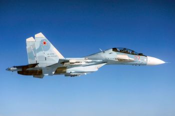 A Russian Su-30 Flanker fighter flies over the Baltic Sea, June 14, 2019.