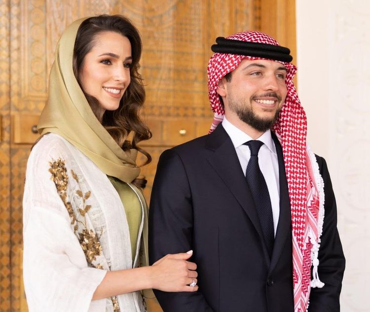 Le prince héritier jordanien Al Hussein bin Abdullah II et Rajwa Khaled bin Musaed bin Saif bin Abdulaziz al-Saif