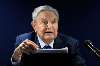 Hungarian-born US investor and philanthropist George Soros addresses the assembly on the sidelines of the World Economic Forum (WEF) annual meeting in Davos, Switzerland.