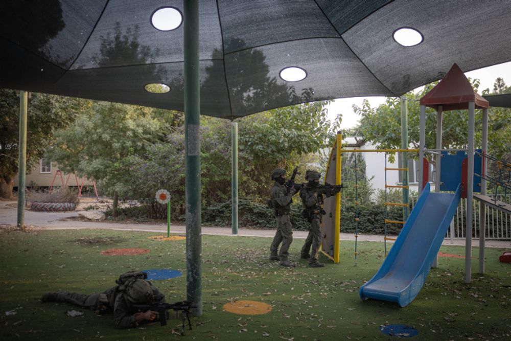 Members of the Yamas patrol tactical unit at Kibbutz Beeri, southern Israel