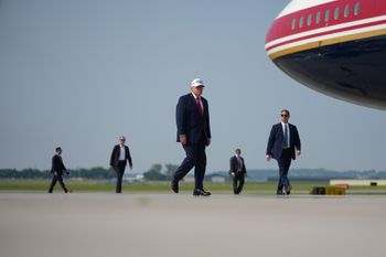 President Donald Trump walks from Marine One to board Air Force One at Bismarck Municipal Airport, Wednesday, July 1, 2026, in Bismarck, N.D. 
