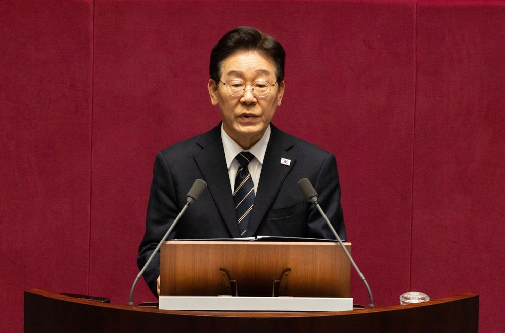 Jeon Heon-Kyun/AP South Korean President Lee Jae Myung gives a speech on the government's first supplemetary budget bill of 2026 at the National Assembly in Seoul Thursday, April 2, 2026.