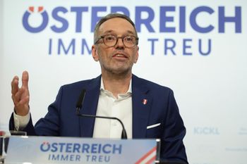 The leader of Austria's Freedom Party FPÖ, Herbert Kickl, addresses a news conference in Vienna, Austria, Wednesday, Feb 12, 2025.
