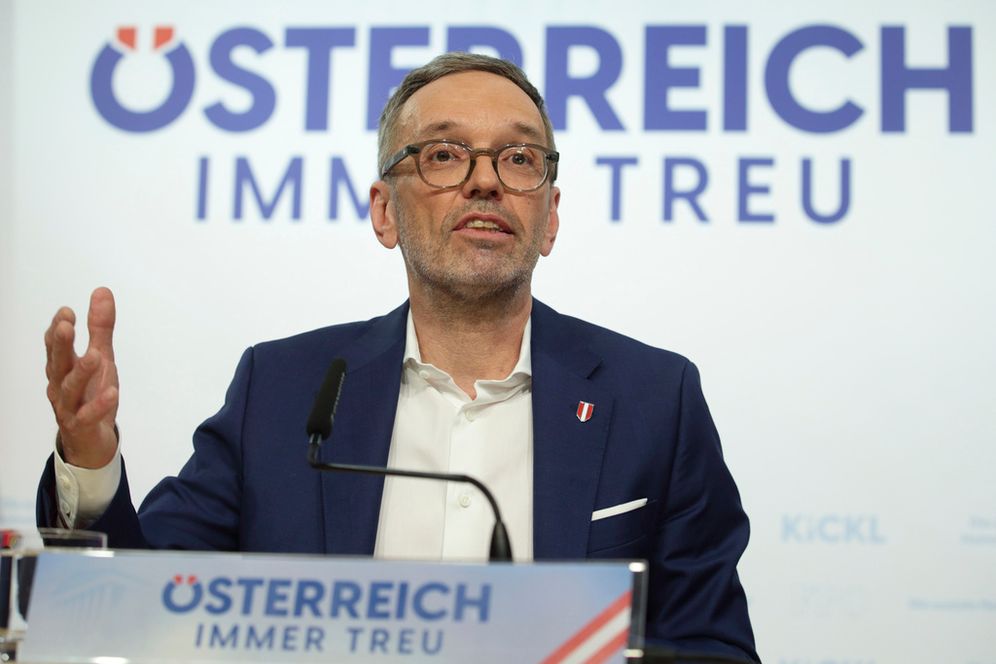 AP Photo/Heinz-Peter Bader The leader of Austria's Freedom Party FPÖ, Herbert Kickl, addresses a news conference in Vienna, Austria, Wednesday, Feb 12, 2025.