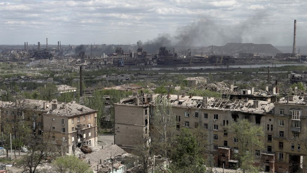 A view shows the city of Mariupol and the Azovstal steel plant on May 10, 2022, amid the ongoing Russian military action in Ukraine.