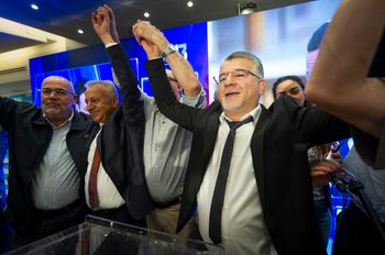 מפלגת "הרשימה המשותפת" במטה הבחירות לאחר סגירת הקלפיות