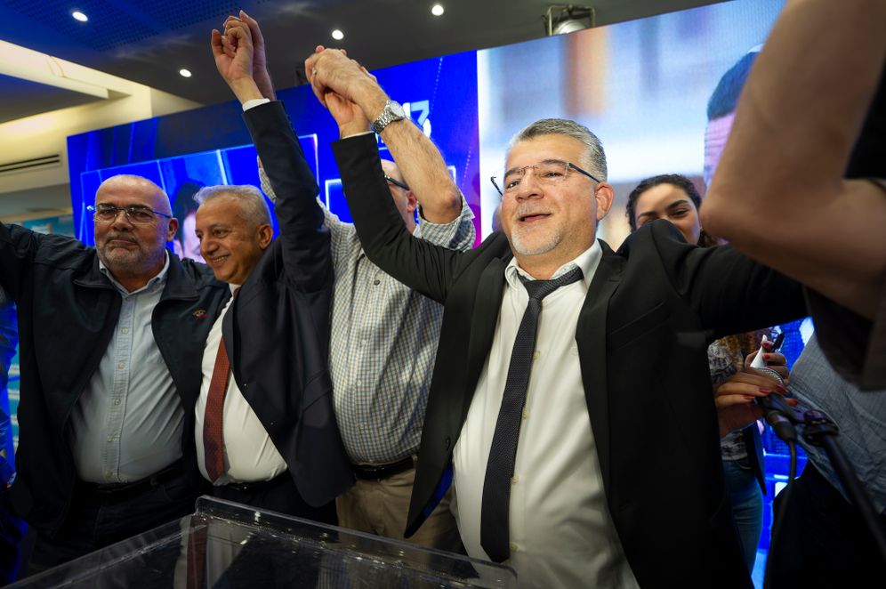 שרון לייבל, פלאש90 מפלגת "הרשימה המשותפת" במטה הבחירות לאחר סגירת הקלפיות
