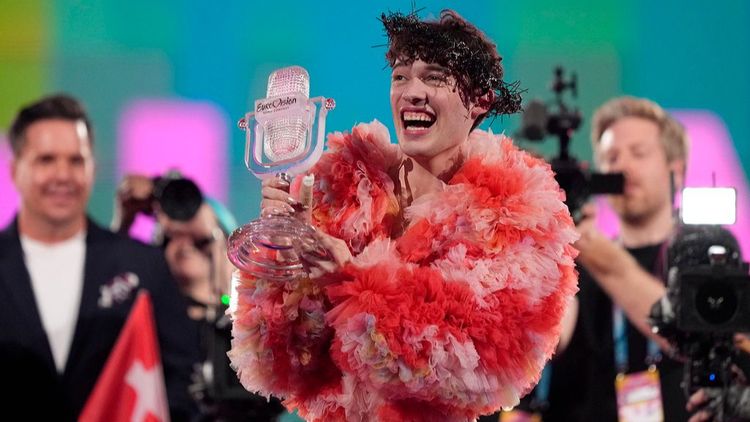 Nemo of Switzerland, who performed the song The Code, celebrates after winning the Grand Final of the Eurovision Song Contest in Malmo, Sweden, Sunday, May 12, 2024.