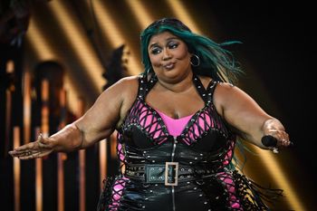 U.S. singer Lizzo performs on The Pyramid Stage on day 4 of the Glastonbury festival in the village of Pilton in Somerset, southwest England.