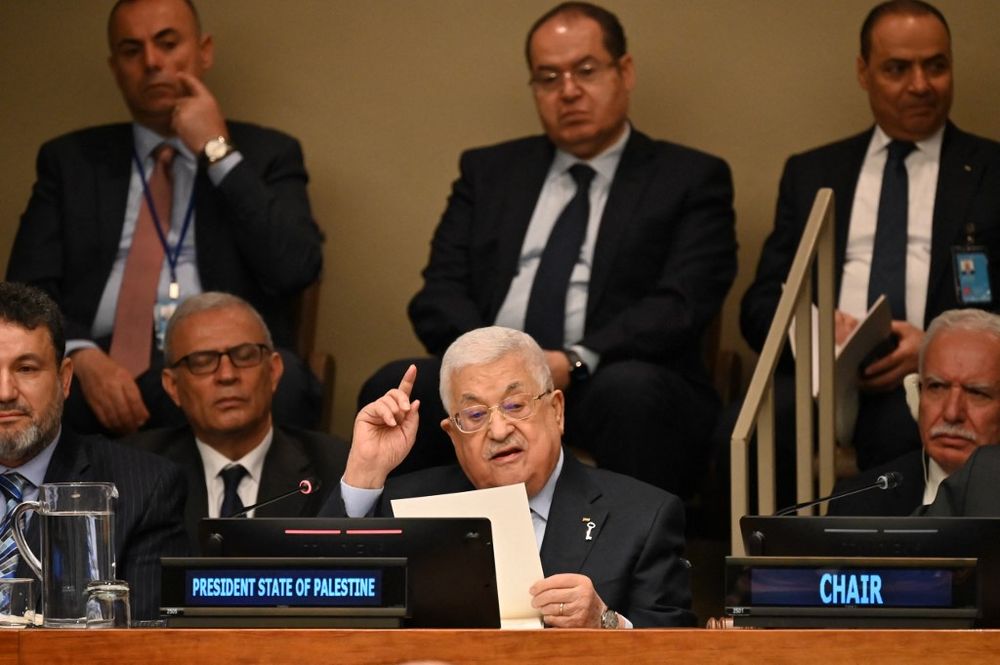 Le président de l'Autorité palestinienne Mahmoud Abbas à l'ONU, le 15 mai 2023