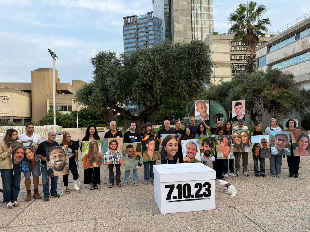 Photo credit: Remember them at the ballot box Families of October 7 victims remembering their lost loved ones during a ceremony at Hostage Square on the morning of election day. October 27, 2026
