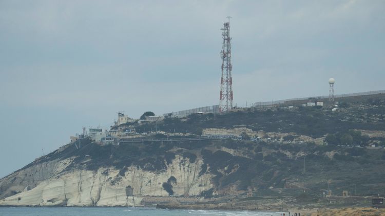 Rosh Hanikra, with the Lebanese border in the background