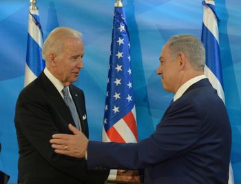 Israeli Prime Minister Benjamin Netanyahu with then-U.S. vice president Joe Biden at in Jerusalem, on March 9, 2016.