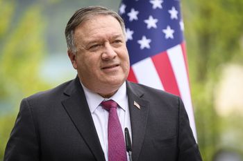 US Secretary of State Mike Pompeo at a press conference in Bled, in the foothills of the Julian Alps, on August 13, 2020.