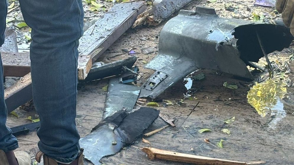 Fragments of a drone that hit a residential building in Yavne, central Israel