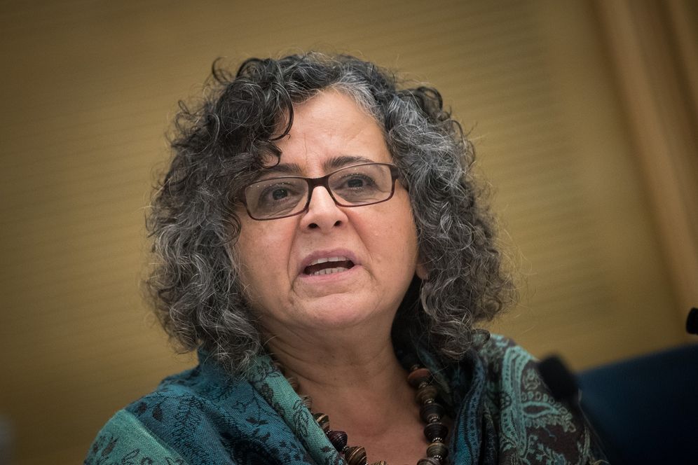 FILE - Joint Arab List parliament member Aida Touma-Sliman leads a Status of Women and Gender Equality Committee meeting in the Israeli parliament on November 21, 2017