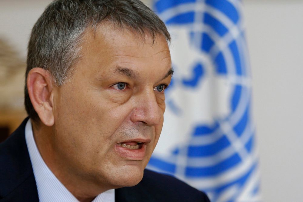 FILE - Commissioner-General of the UN agency for Palestinian refugees Philippe Lazzarini speaks during an interview with AP at the UN relief agency, UNRWA, headquarters in Beirut, Lebanon, on Sept. 16, 2020.