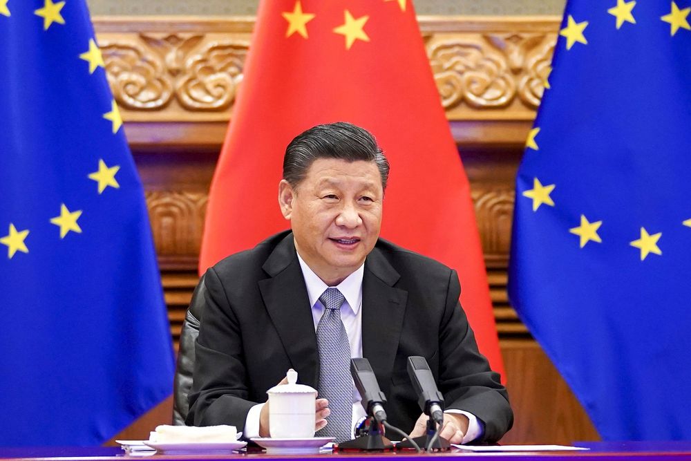 Chinese President Xi Jinping speaks during a video conference with European leaders from Beijing, on December 30, 2020.