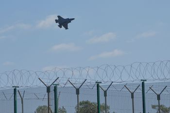 (AP Photo/Petros Karadjias) A Fighter Jet takes off from the U.K.'s RAF Akrotiri air base after it was hit by a drone strike early morning near Limassol, Cyprus, Monday, March, 2, 2026.