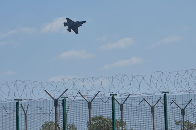 A Fighter Jet takes off from the U.K.'s RAF Akrotiri air base after it was hit by a drone strike early morning near Limassol, Cyprus, Monday, March, 2, 2026.