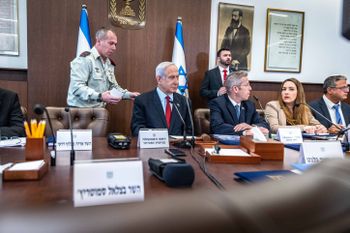 Israeli Prime Minister Benjamin Netanyahu leads the weekly government meeting at the PM's office in Jerusalem on January 22, 2023.
