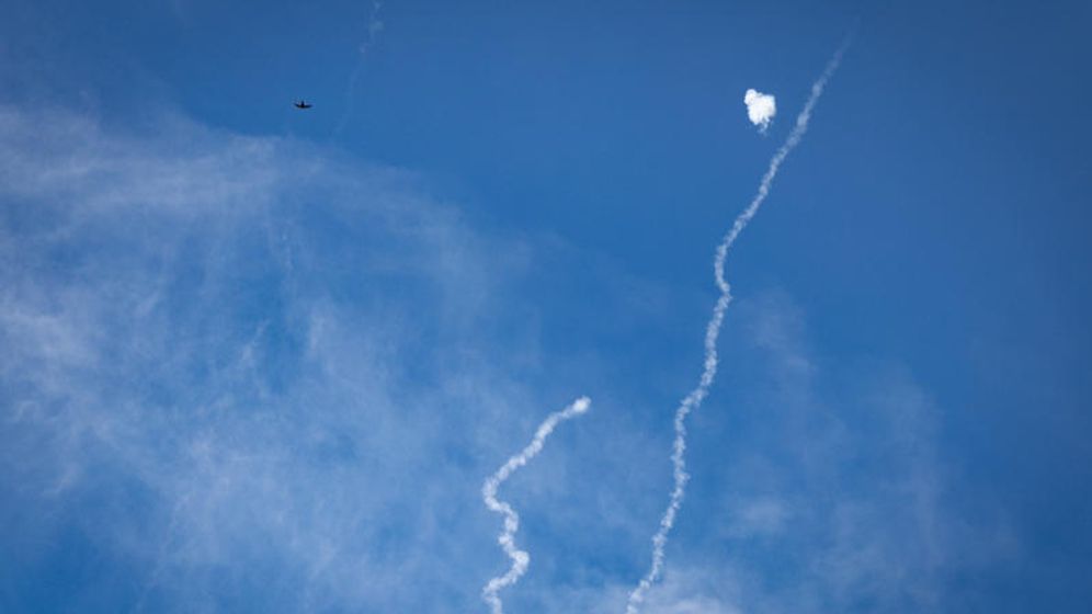 Yonatan Sindel/Flash90 Interception of an Iranian missile in Israeli airspace, March 2026