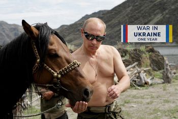 Russian Prime Minister Vladimir Putin is pictured with a horse during his vacation outside the town of Kyzyl in Southern Siberia.