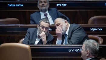 File photo of Shas leader Aryeh Deri (right) with United Torah Judaism's Moshe Gafni in the Knesset